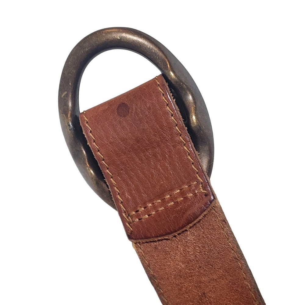 Vtg 80s GAP Belt Womens M Cowhide Leather Warm Tan Made USA Oval Brass Buckle - Picture 5 of 10